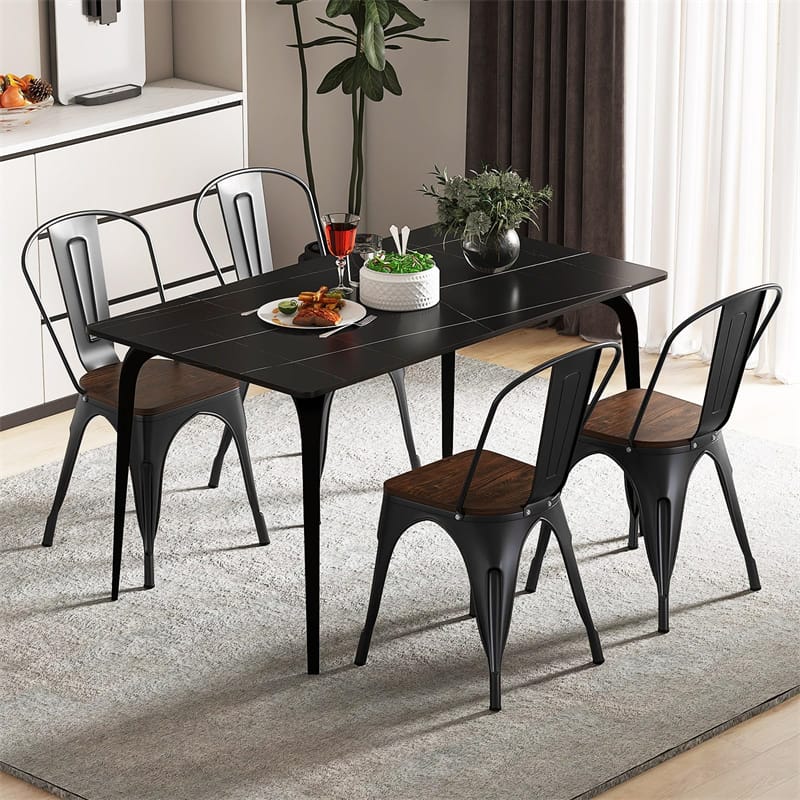 Set of 4 Industrial Vintage Stackable Metal Chairs, 18" Counter Bar Dining Chairs with High Backrest & Wood Seat for Home Kitchen Cafe Bar