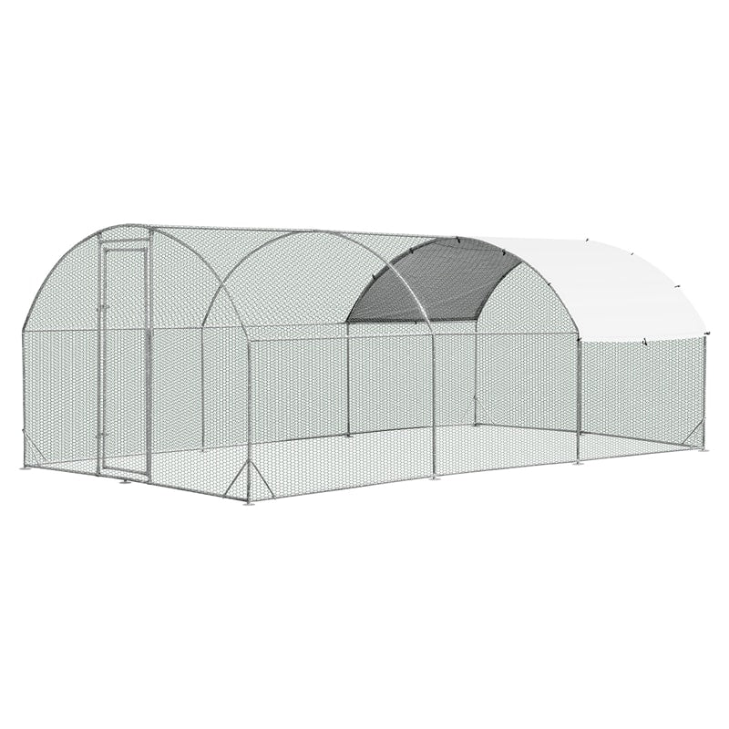 19 FT Large Metal Chicken Coop, Walk-in Dome Poultry Cage Hen Run House Rabbits Habitat Cage with Waterproof PE Cover for Backyard Farm