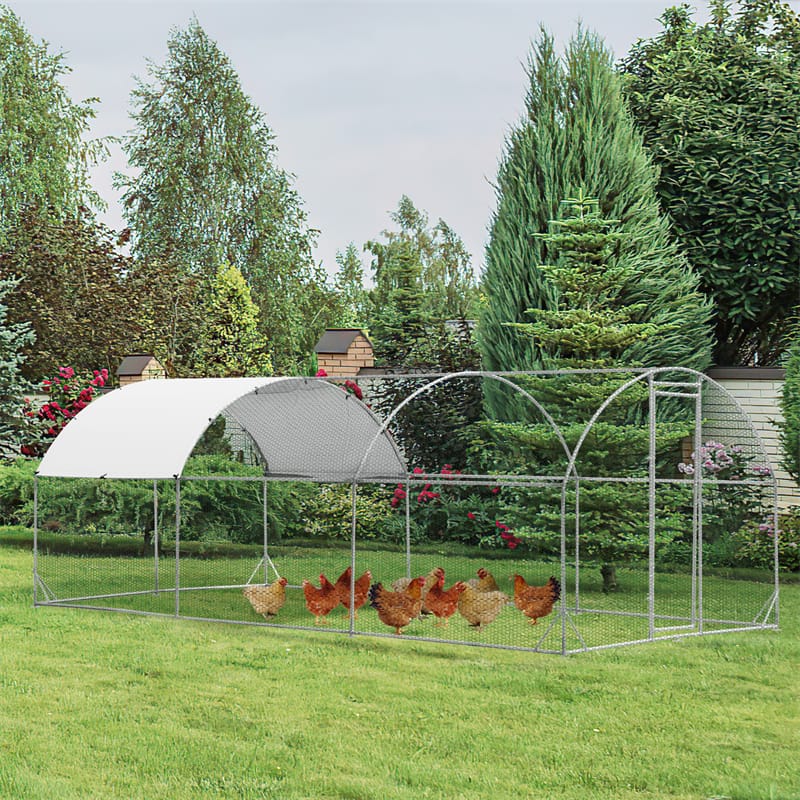 19 FT Large Metal Chicken Coop, Walk-in Dome Poultry Cage Hen Run House Rabbits Habitat Cage with Waterproof PE Cover for Backyard Farm