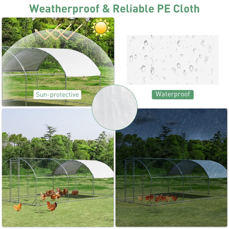 19 FT Large Metal Chicken Coop, Walk-in Dome Poultry Cage Hen Run House Rabbits Habitat Cage with Waterproof PE Cover for Backyard Farm