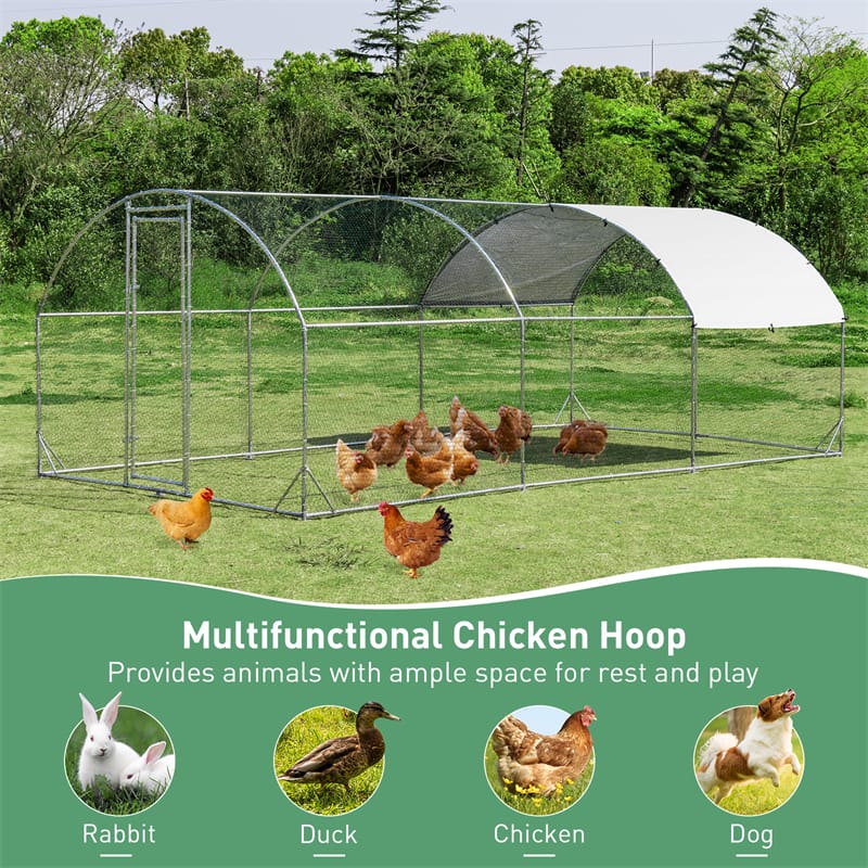 19 FT Large Metal Chicken Coop, Walk-in Dome Poultry Cage Hen Run House Rabbits Habitat Cage with Waterproof PE Cover for Backyard Farm