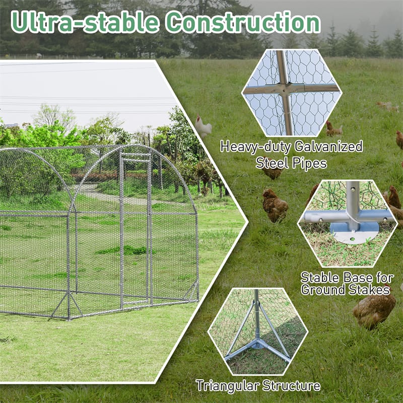 19 FT Large Metal Chicken Coop, Walk-in Dome Poultry Cage Hen Run House Rabbits Habitat Cage with Waterproof PE Cover for Backyard Farm