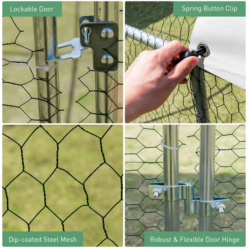 19 FT Large Metal Chicken Coop, Walk-in Dome Poultry Cage Hen Run House Rabbits Habitat Cage with Waterproof PE Cover for Backyard Farm