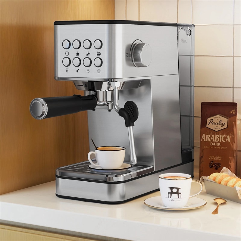 20 Bar Espresso Machine, Compact Stainless Steel Coffee Maker with Milk Frother, 57oz Water Tank & Hot Water for Latte, Cappuccino & Cold Brew