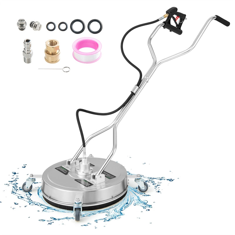 20" Pressure Washer Surface Cleaner, 4000 PSI Stainless Steel Cleaner Attachment with Casters, Dual Handles & 3/8" Quick-Connect for Driveway, Patio