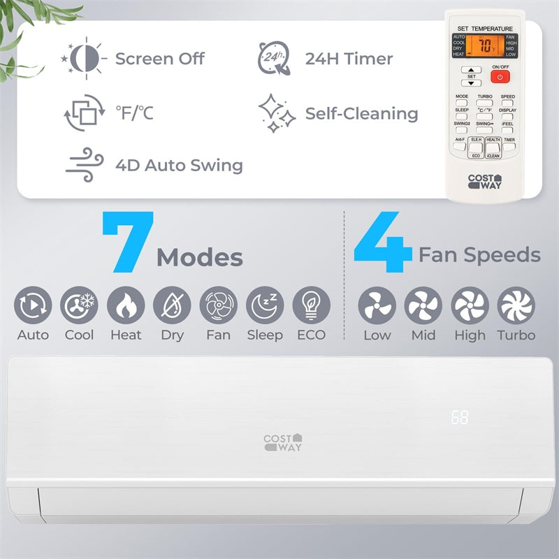 24000 BTU 25 SEER2 WiFi Ductless Mini Split Air Conditioner & Heater, Energy Star Certified 2 Ton 208-230V Inverter Heat Pump for 1500 Sq.Ft Rooms