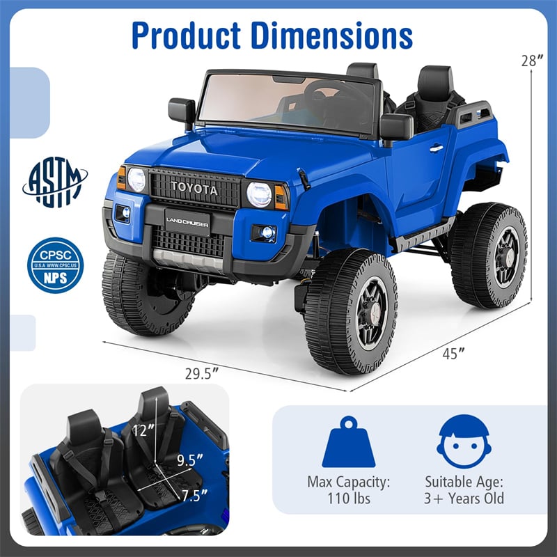 24V 2-Seater Ride on Car, Licensed Toyota LC250 Electric Ride-On Truck with Remote, 4WD/2WD Switchable & Spring Suspension for Kids Ages 3+