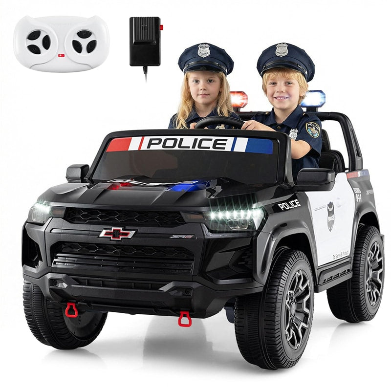 24V 4WD 2-Seater Police Ride on Car, Licensed Chevrolet Kids Electric Vehicle with Remote Control, Megaphone, Siren, Flashing LED Lights & Storage