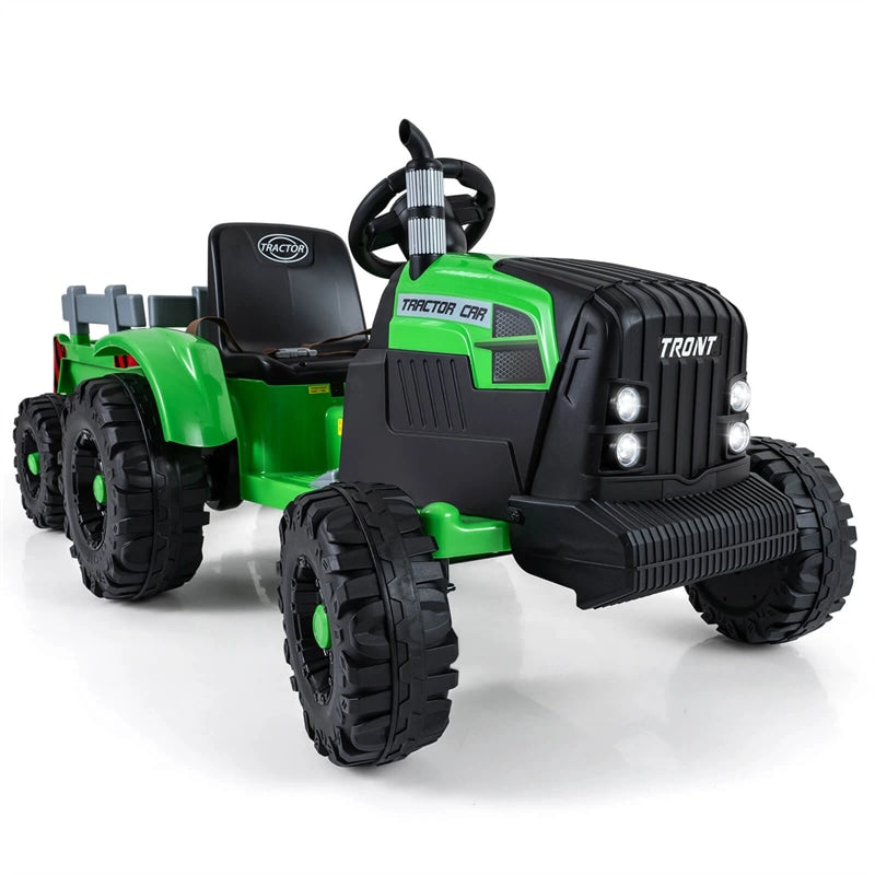 24V Ride On Tractor with Detachable Trailer & Remote Control, Kids Electric Vehicle with 3 Speeds, 15° Climbing & Music for Ages 3+