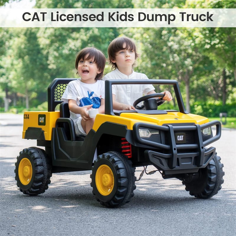 24V Licensed Caterpillar Ride on Dump Truck, 2-Seater Kids UTV Car Electric Vehicle with Remote Control, Dump Bed, 4x100W Motors & Soft Start