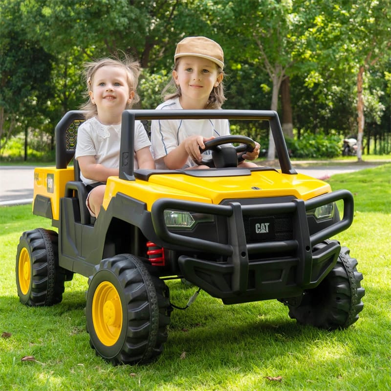 24V Licensed Caterpillar Ride on Dump Truck, 2-Seater Kids UTV Car Electric Vehicle with Remote Control, Dump Bed, 4x100W Motors & Soft Start