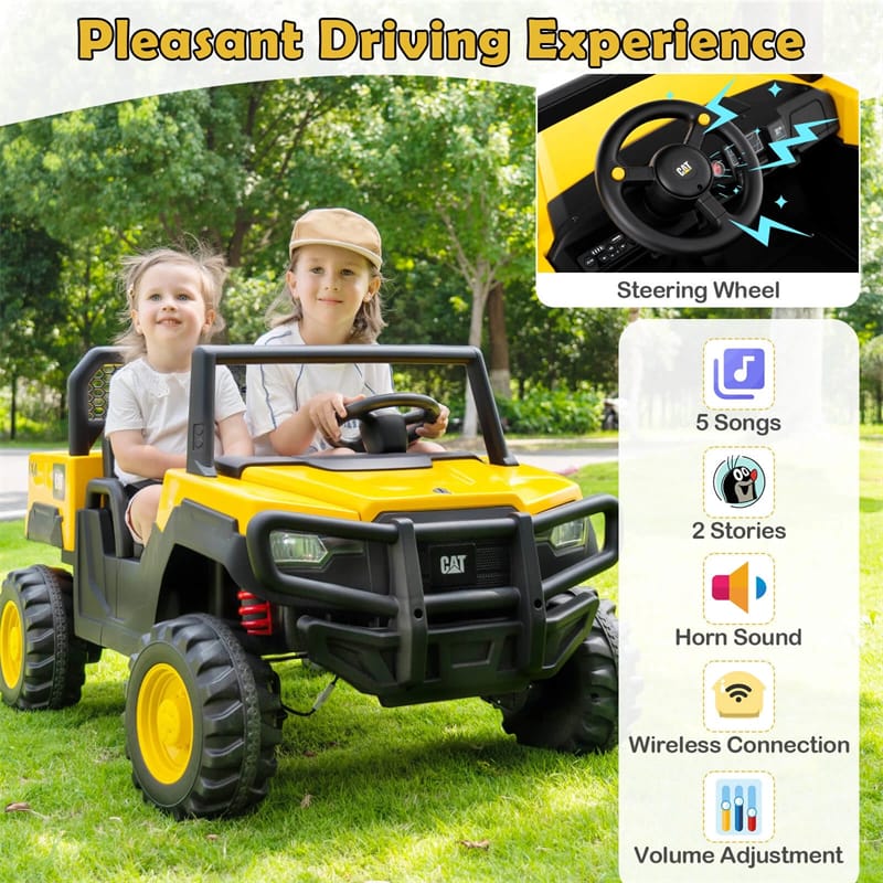 24V Licensed Caterpillar Ride on Dump Truck, 2-Seater Kids UTV Car Electric Vehicle with Remote Control, Dump Bed, 4x100W Motors & Soft Start