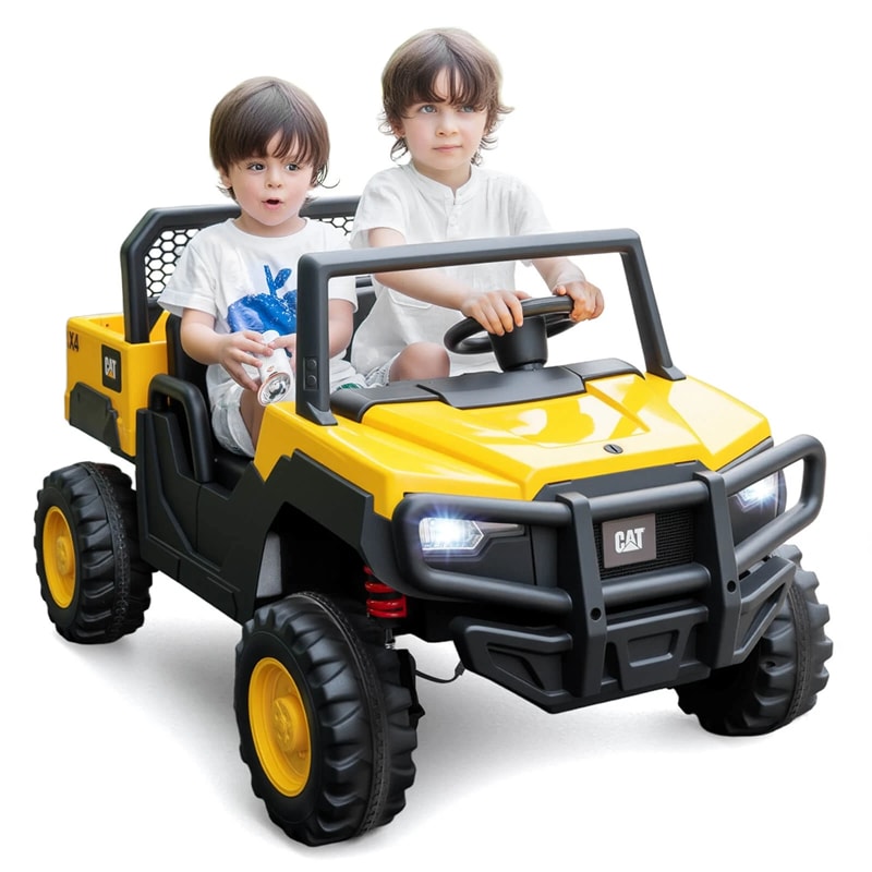 24V Licensed Caterpillar Ride on Dump Truck, 2-Seater Kids UTV Car Electric Vehicle with Remote Control, Dump Bed, 4x100W Motors & Soft Start