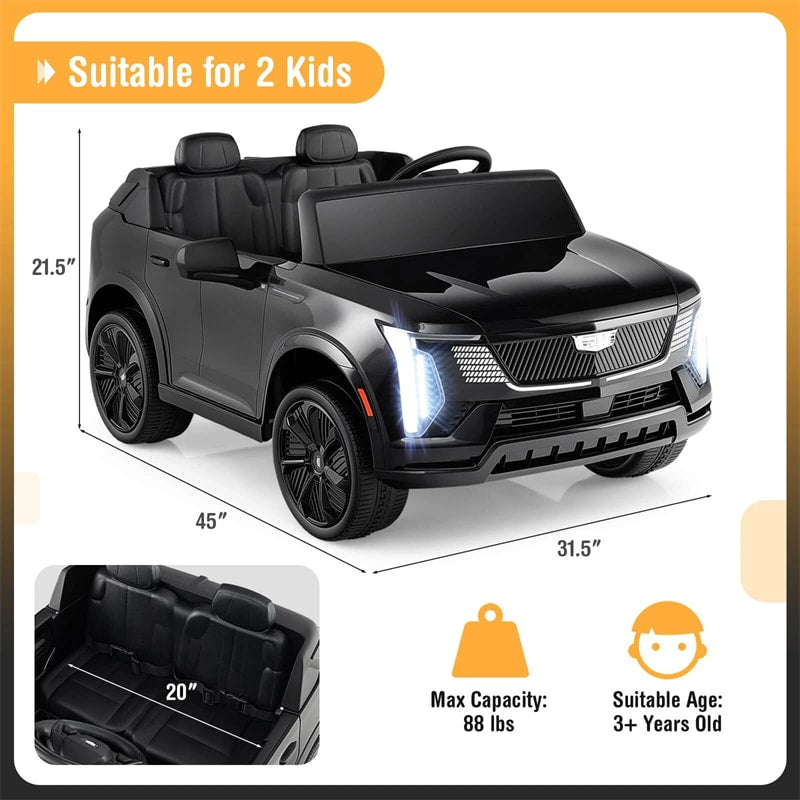24V 2-Seater Ride-On Truck, Licensed Cadillac Kids Electric Car with Remote Control, 3 Speeds, LED Lights & Spring Suspension for Ages 3+