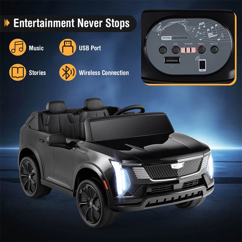 24V 2-Seater Ride-On Truck, Licensed Cadillac Kids Electric Car with Remote Control, 3 Speeds, LED Lights & Spring Suspension for Ages 3+