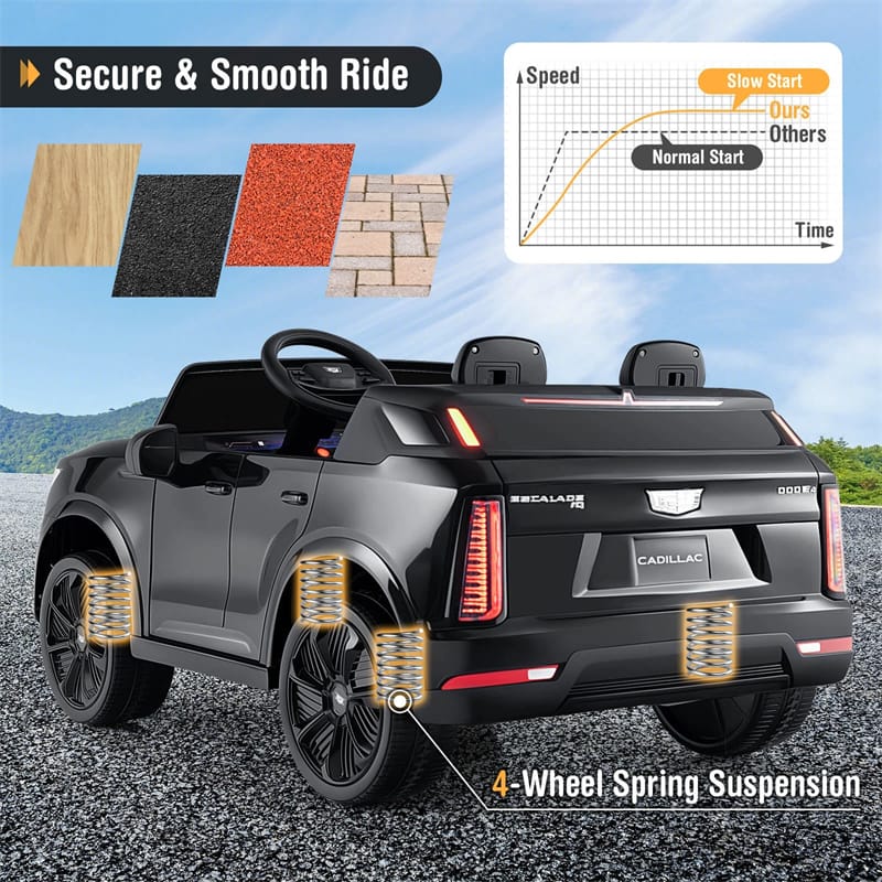 24V 2-Seater Ride-On Truck, Licensed Cadillac Kids Electric Car with Remote Control, 3 Speeds, LED Lights & Spring Suspension for Ages 3+