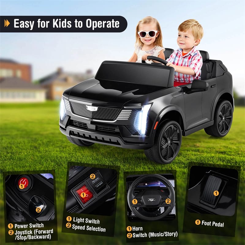 24V 2-Seater Ride-On Truck, Licensed Cadillac Kids Electric Car with Remote Control, 3 Speeds, LED Lights & Spring Suspension for Ages 3+