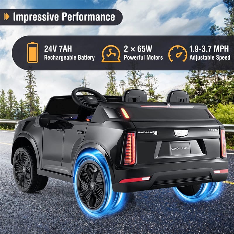 24V 2-Seater Ride-On Truck, Licensed Cadillac Kids Electric Car with Remote Control, 3 Speeds, LED Lights & Spring Suspension for Ages 3+