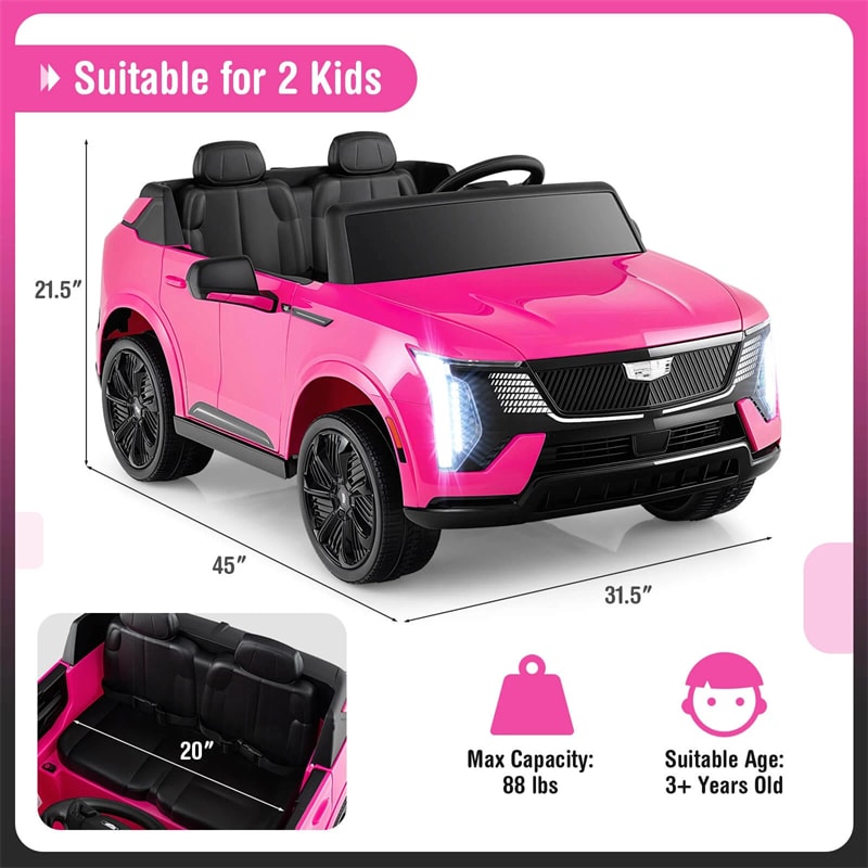 24V 2-Seater Ride-On Truck, Licensed Cadillac Kids Electric Car with Remote Control, 3 Speeds, LED Lights & Spring Suspension for Ages 3+
