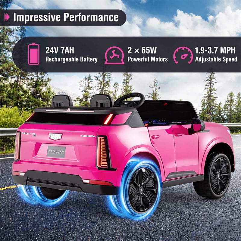 24V 2-Seater Ride-On Truck, Licensed Cadillac Kids Electric Car with Remote Control, 3 Speeds, LED Lights & Spring Suspension for Ages 3+