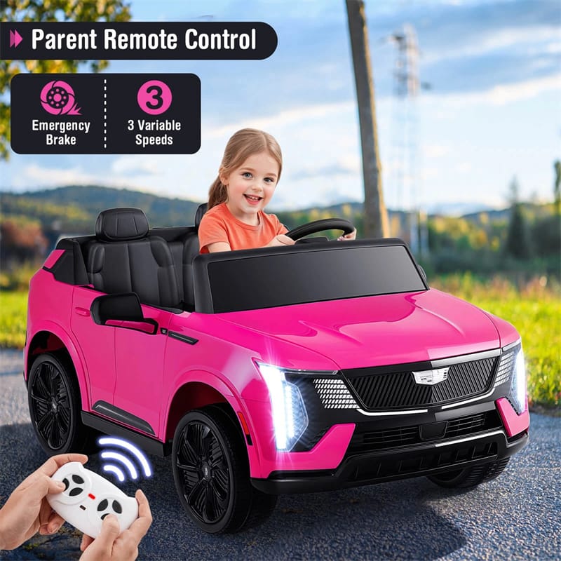24V 2-Seater Ride-On Truck, Licensed Cadillac Kids Electric Car with Remote Control, 3 Speeds, LED Lights & Spring Suspension for Ages 3+