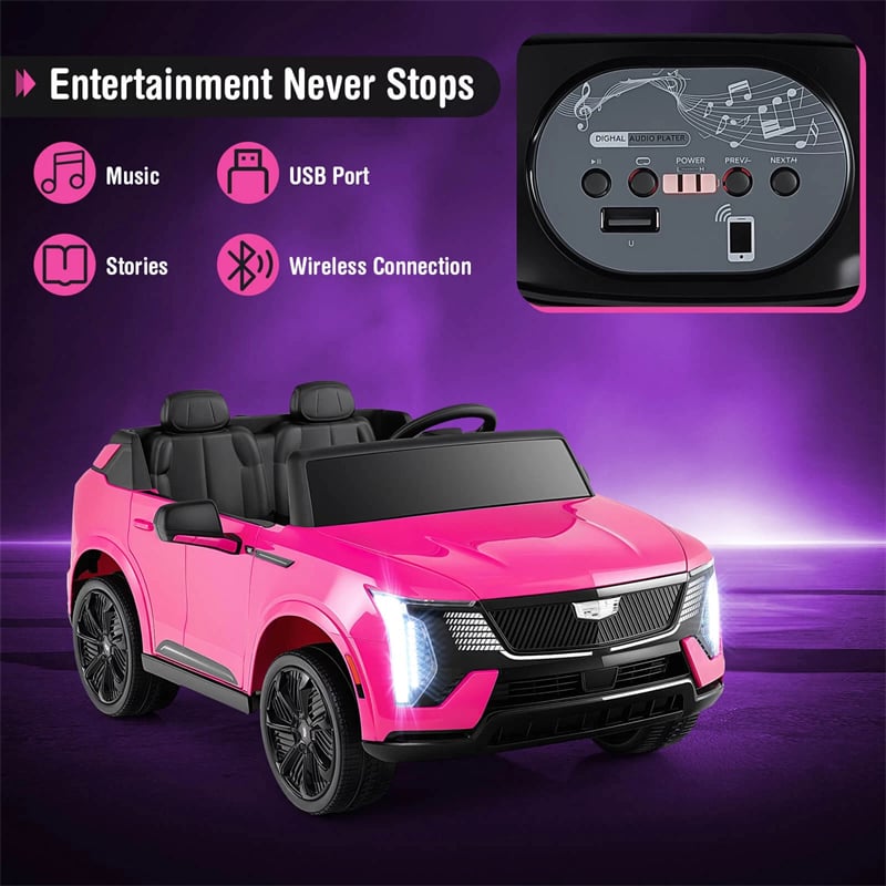 24V 2-Seater Ride-On Truck, Licensed Cadillac Kids Electric Car with Remote Control, 3 Speeds, LED Lights & Spring Suspension for Ages 3+