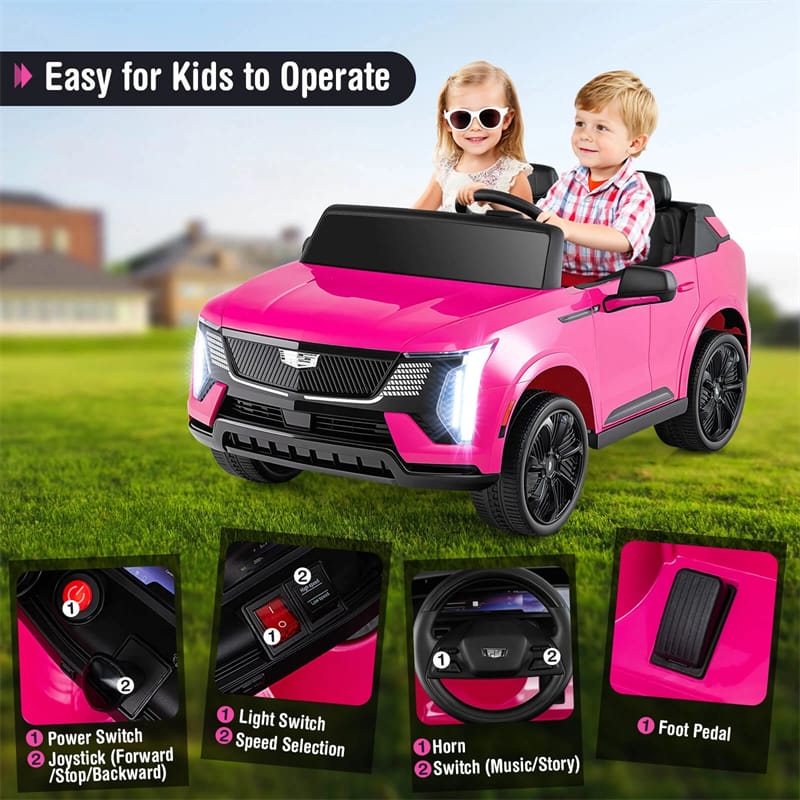 24V 2-Seater Ride-On Truck, Licensed Cadillac Kids Electric Car with Remote Control, 3 Speeds, LED Lights & Spring Suspension for Ages 3+