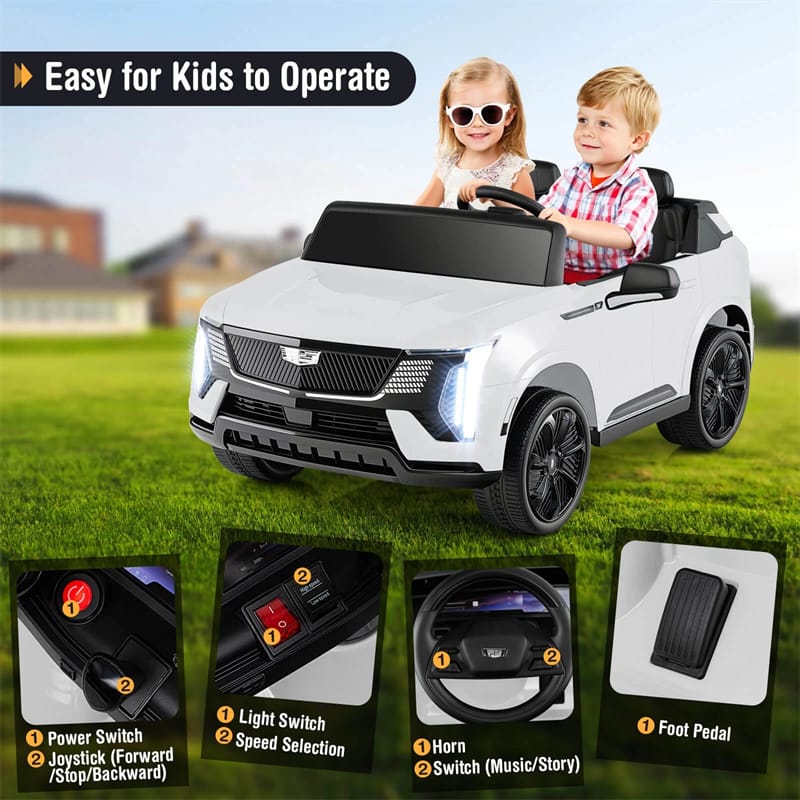 24V 2-Seater Ride-On Truck, Licensed Cadillac Kids Electric Car with Remote Control, 3 Speeds, LED Lights & Spring Suspension for Ages 3+
