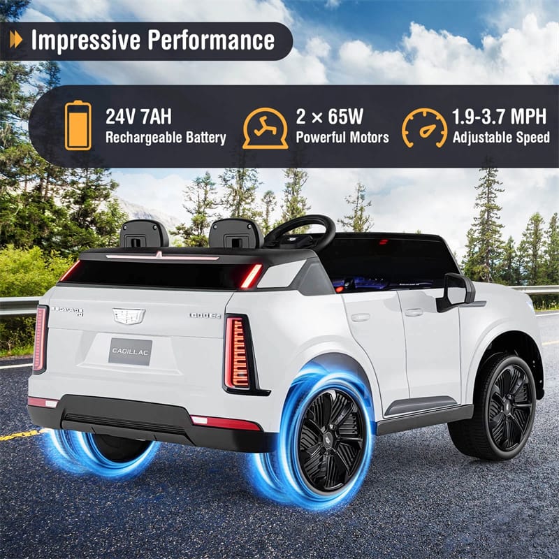 24V 2-Seater Ride-On Truck, Licensed Cadillac Kids Electric Car with Remote Control, 3 Speeds, LED Lights & Spring Suspension for Ages 3+