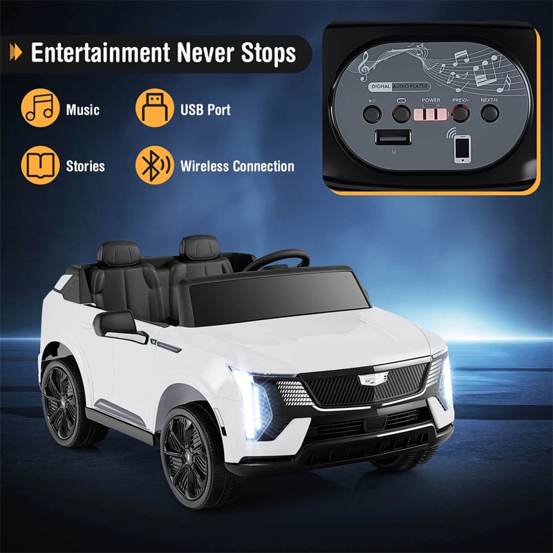 24V 2-Seater Ride-On Truck, Licensed Cadillac Kids Electric Car with Remote Control, 3 Speeds, LED Lights & Spring Suspension for Ages 3+