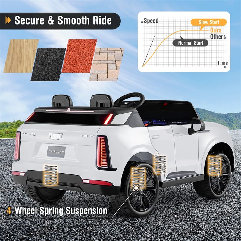 24V 2-Seater Ride-On Truck, Licensed Cadillac Kids Electric Car with Remote Control, 3 Speeds, LED Lights & Spring Suspension for Ages 3+