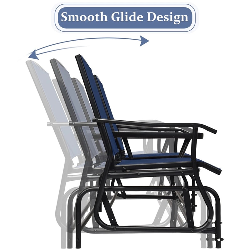 2-Person Outdoor Glider Bench with Center Table, Mesh Fabric Patio Double Rocking Loveseat Chair for Backyard, Poolside