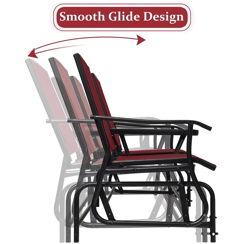 2-Person Outdoor Glider Bench with Center Table, Mesh Fabric Patio Double Rocking Loveseat Chair for Backyard, Poolside