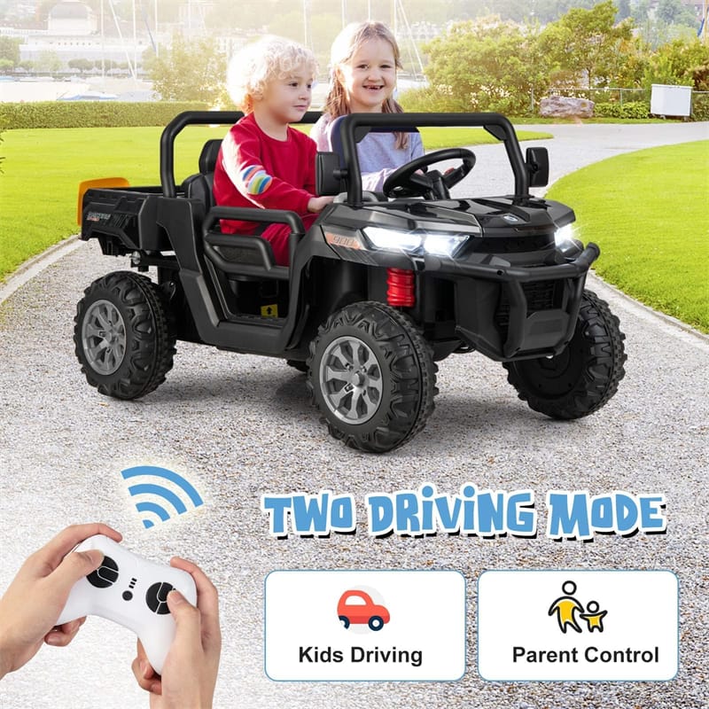 2-Seater Kids Ride On UTV, 12V Battery Powered Electric Toy Car with Remote Control, Dump Bed & Extra Shovel