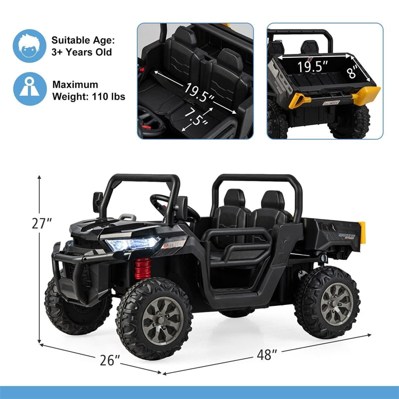 2-Seater Kids Ride On UTV, 12V Battery Powered Electric Toy Car with Remote Control, Dump Bed & Extra Shovel