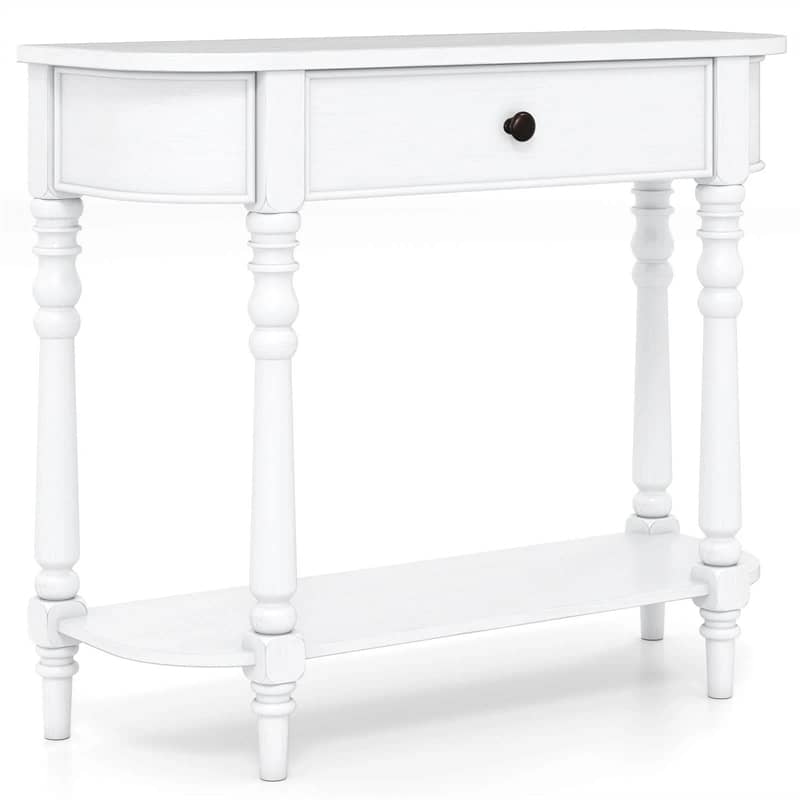 36" 2-Tier Retro Console Table with Storage Drawer & Open Shelf, Solid Wood Narrow Entryway Sofa Table for Living Room, Foyer & Hallway