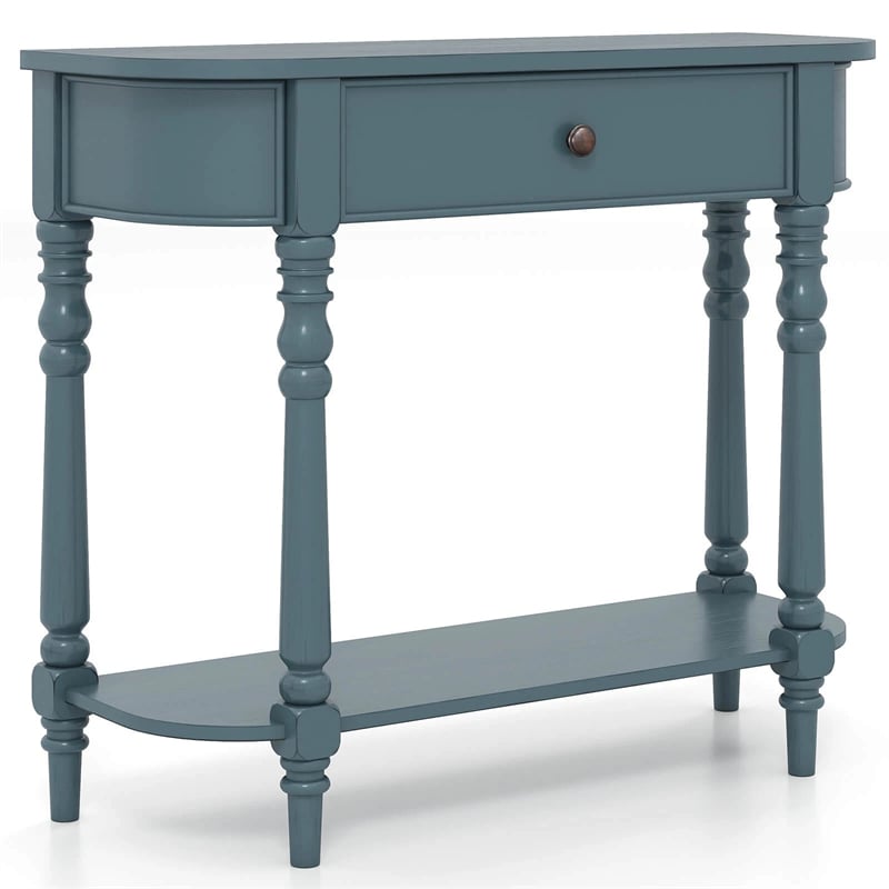 36" 2-Tier Retro Console Table with Storage Drawer & Open Shelf, Solid Wood Narrow Entryway Sofa Table for Living Room, Foyer & Hallway