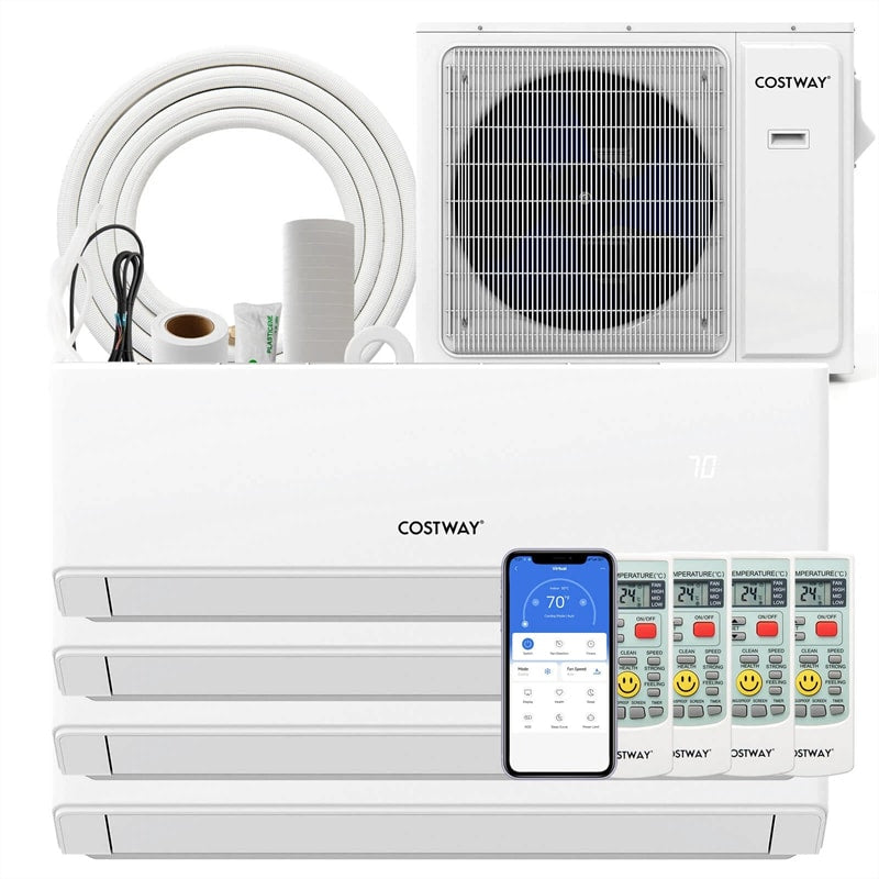30K BTU 4 Zone Mini Split Air Conditioner, 23 SEER2 WiFi Enabled Ductless Split AC Unit with Heat Pump Full Set & Energy Star Certified