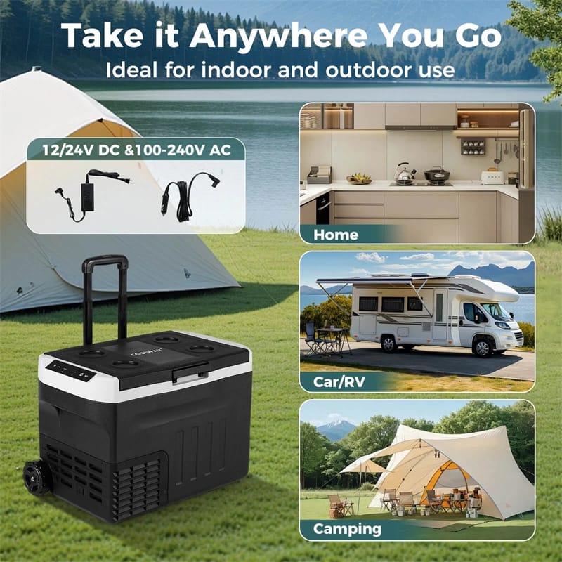 23/32/42QT Portable Car Refrigerator with -4°F~68°F Adjustable Range, 12V/24V DC 100-240V AC Electric Car Cooler Freezer for Camping, RV, Travel