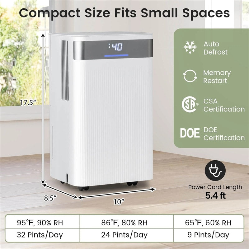 32 Pints 2000 Sq.ft Basement Dehumidifier with Drain Hose, 24H Timer & 3-Color Indicator, Quiet Portable Dehumidifier for Home, Bedroom, Bathroom