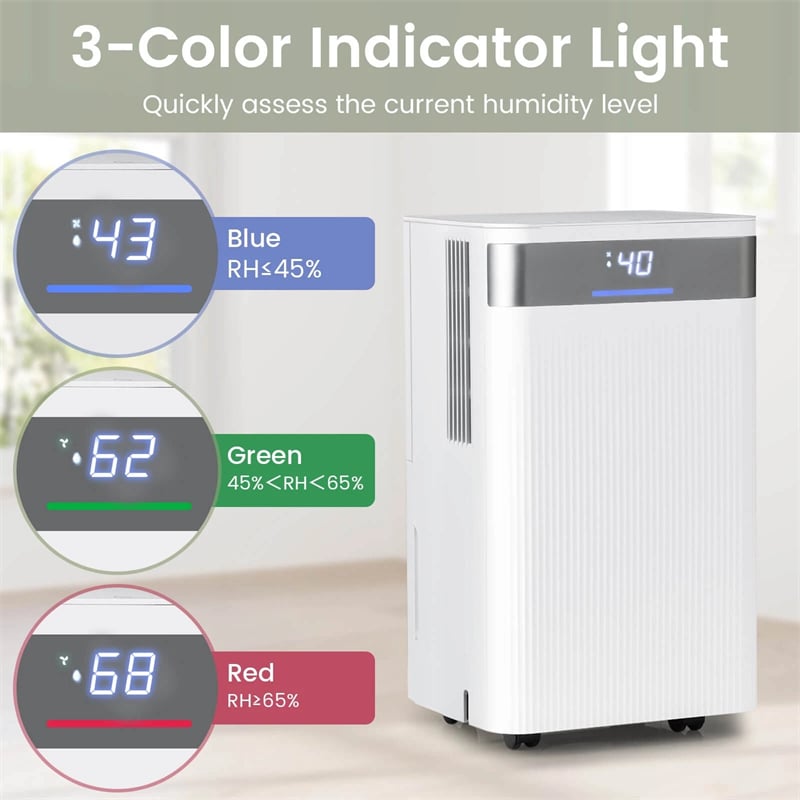 32 Pints 2000 Sq.ft Basement Dehumidifier with Drain Hose, 24H Timer & 3-Color Indicator, Quiet Portable Dehumidifier for Home, Bedroom, Bathroom