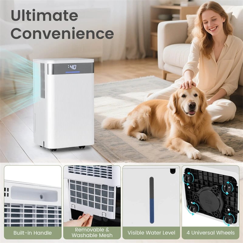 32 Pints 2000 Sq.ft Basement Dehumidifier with Drain Hose, 24H Timer & 3-Color Indicator, Quiet Portable Dehumidifier for Home, Bedroom, Bathroom