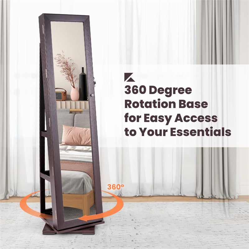 360° Rotating Jewelry Armoire with Higher Full Length Mirror, 3-in-1 Freestanding Lockable Jewelry Cabinet Organizer