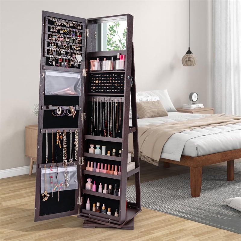 360° Rotating Jewelry Armoire with Higher Full Length Mirror, 3-in-1 Freestanding Lockable Jewelry Cabinet Organizer