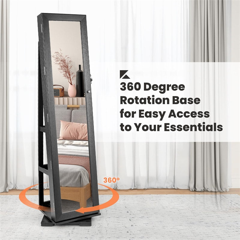 360° Rotating Jewelry Armoire with Higher Full Length Mirror, 3-in-1 Freestanding Lockable Jewelry Cabinet Organizer