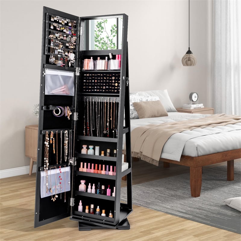 360° Rotating Jewelry Armoire with Higher Full Length Mirror, 3-in-1 Freestanding Lockable Jewelry Cabinet Organizer
