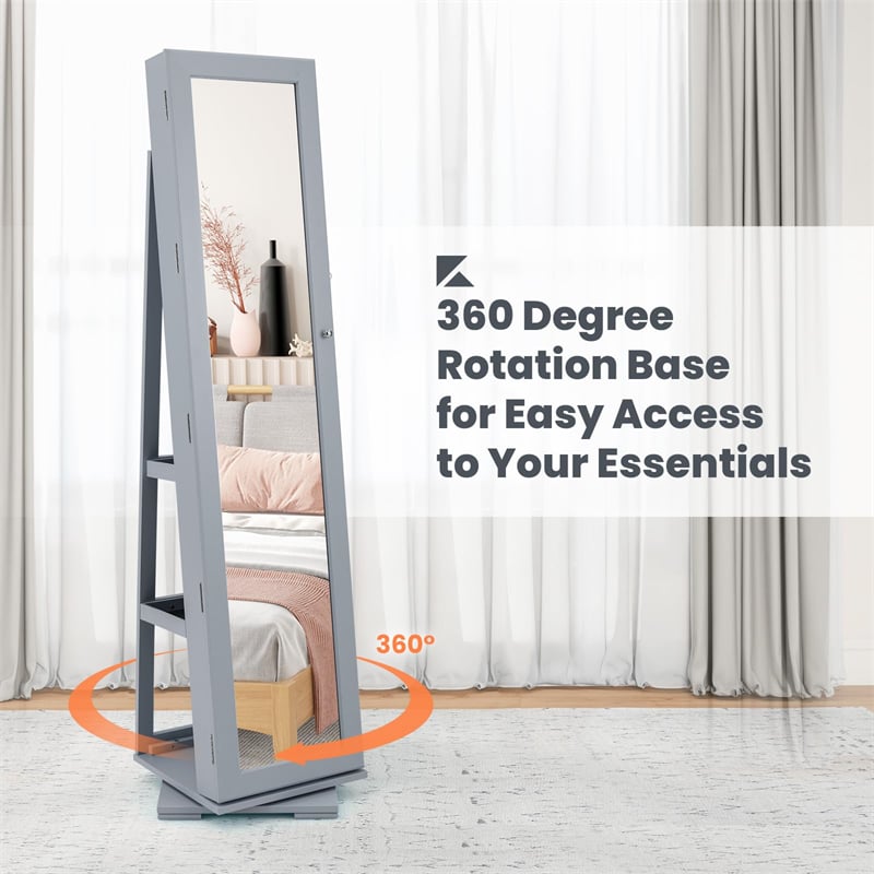 360° Rotating Jewelry Armoire with Higher Full Length Mirror, 3-in-1 Freestanding Lockable Jewelry Cabinet Organizer
