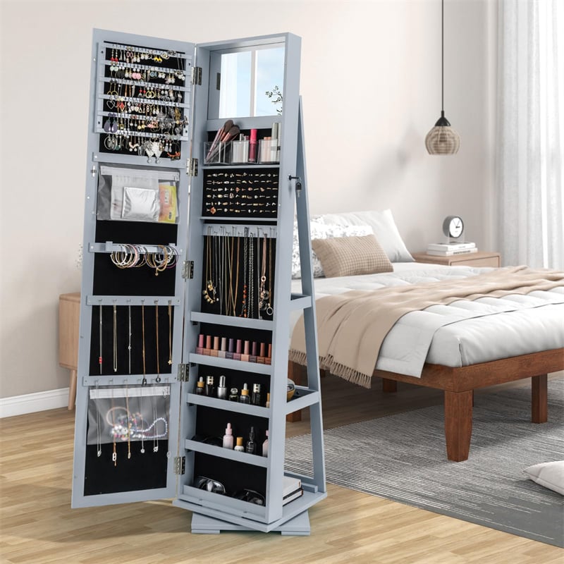 360° Rotating Jewelry Armoire with Higher Full Length Mirror, 3-in-1 Freestanding Lockable Jewelry Cabinet Organizer