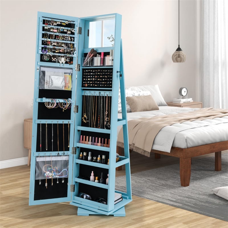360° Rotating Jewelry Armoire with Higher Full Length Mirror, 3-in-1 Freestanding Lockable Jewelry Cabinet Organizer