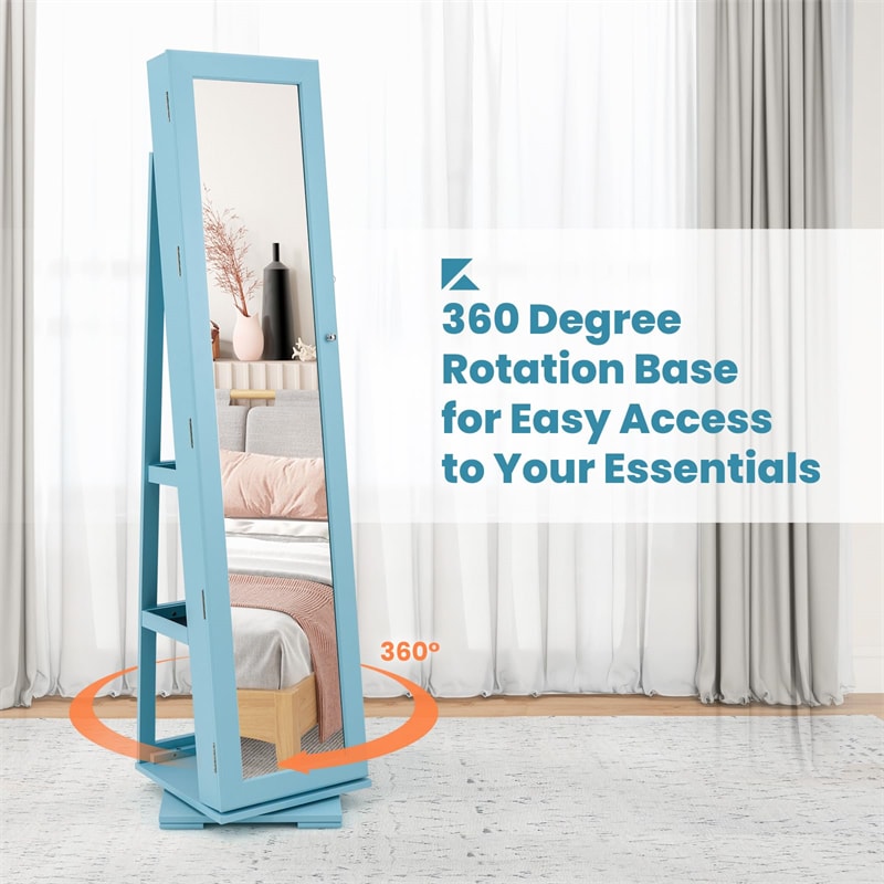 360° Rotating Jewelry Armoire with Higher Full Length Mirror, 3-in-1 Freestanding Lockable Jewelry Cabinet Organizer